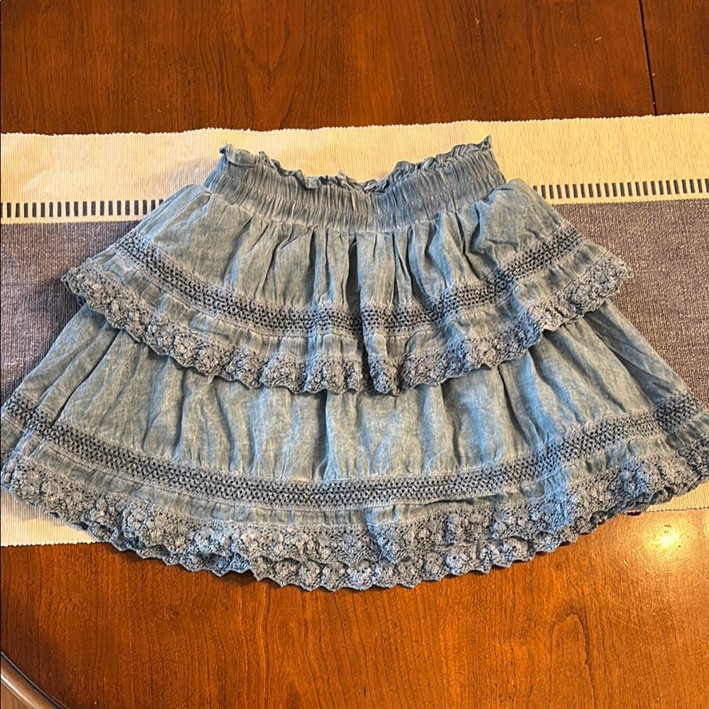 Katie J NYC Blue Bubble Mini Dress with Ruffled Tiers